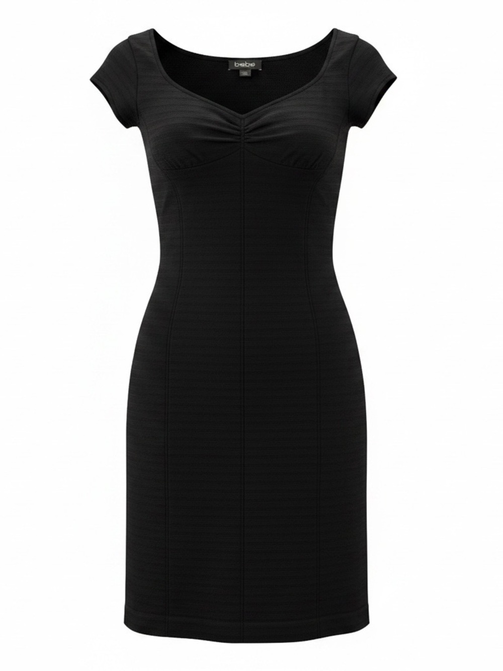 bebe Black Cap Sleeve Sweetheart Sheath Dress